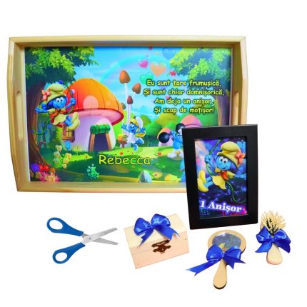 Set Mot Personalizat, Strumfita, 6 Piese, Lemn, Albastru, 20x30cm, SMD121