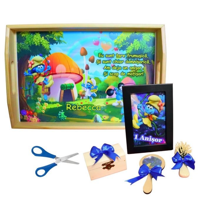 Set Mot Personalizat, Strumfita, 6 Piese, Lemn, Albastru, 20x30cm, SMD121 - imagine 1