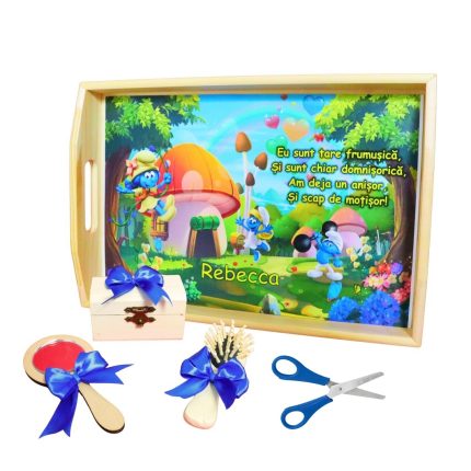 Set Mot Personalizat, Strumfita, 5 Piese, Lemn, Albastru, 20x30cm, SMD122