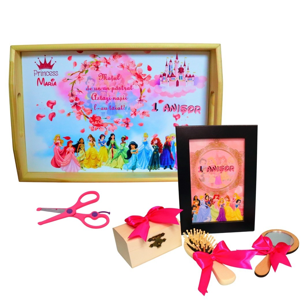 SMD123. Set Mot Personalizat, Printesele Disney, 6 Piese, Lemn, Roz, 20x30cm, SMD123 - imagine 1