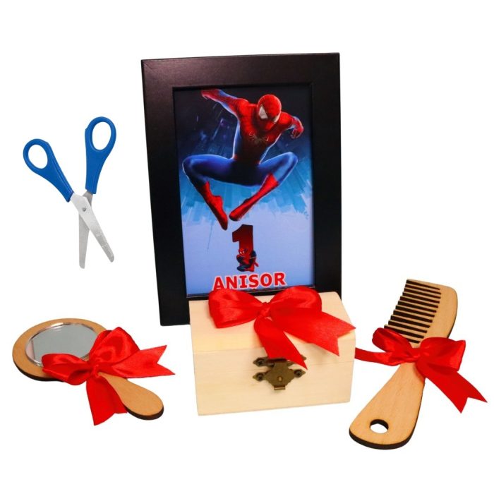Set Mot Personalizat, Spider Man, 6 Piese, Lemn, Rosu, 20x30cm, SMD127 - imagine 2
