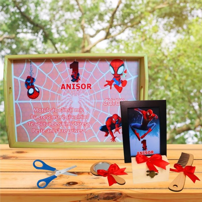 Set Mot Personalizat, Spider Man, 6 Piese, Lemn, Rosu, 20x30cm, SMD127 - imagine 4