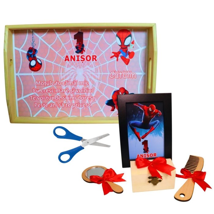Set Mot Personalizat, Spider Man, 6 Piese, Lemn, Rosu, 20x30cm, SMD127 - imagine 1