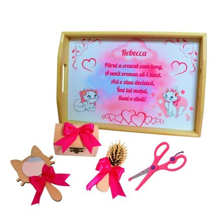 Set Mot Personalizat, Pisica Marrie, 5 Piese, Lemn, Roz, 20x30cm, SMD130
