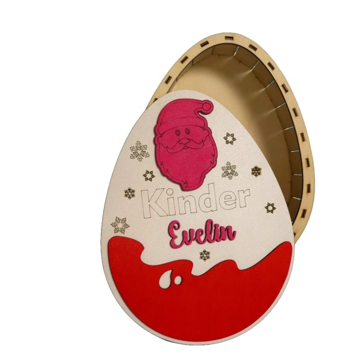Cutie cadou de Craciun Ou Kinder Surprise, Personalizata, Lemn, Roz, 30x23 cm, CCDB006 - imagine 1