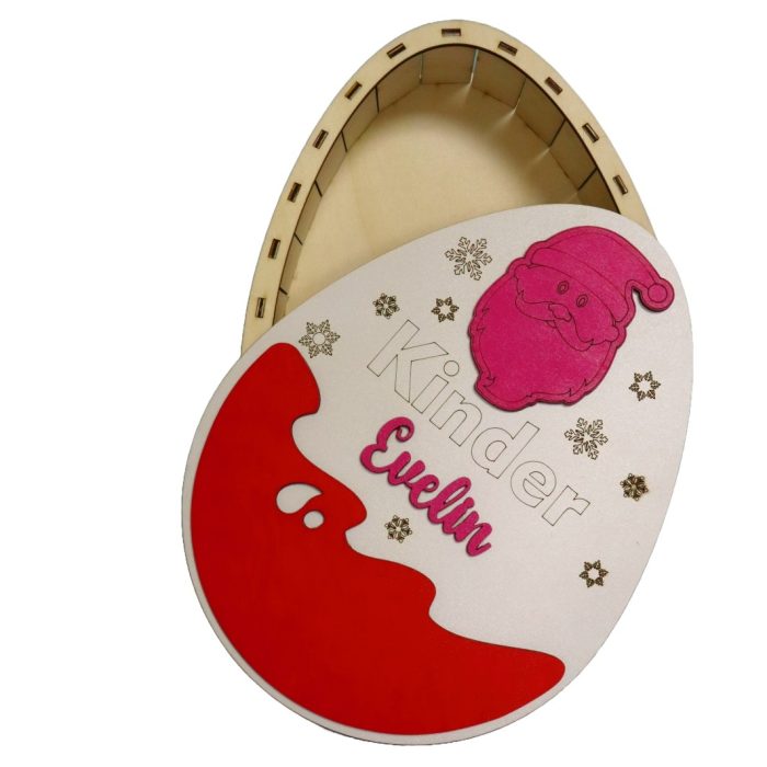 Cutie cadou de Craciun Ou Kinder Surprise, Personalizata, Lemn, Roz, 30x23 cm, CCDB006 - imagine 3