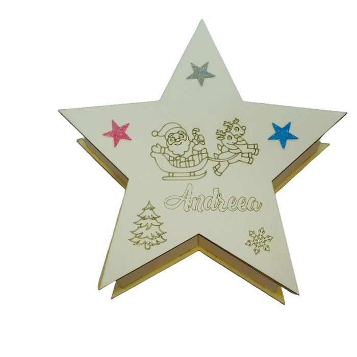 Cutie cadou de Craciun Personalizata, Stea, Lemn, 29x29 cm, CCDB011 - imagine 2