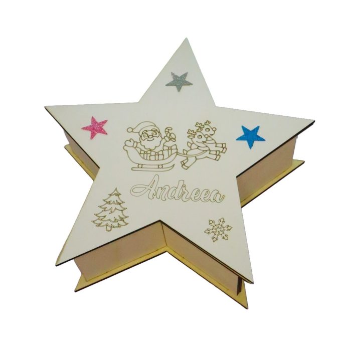Cutie cadou de Craciun Personalizata, Stea, Lemn, 29x29 cm, CCDB011 - imagine 4