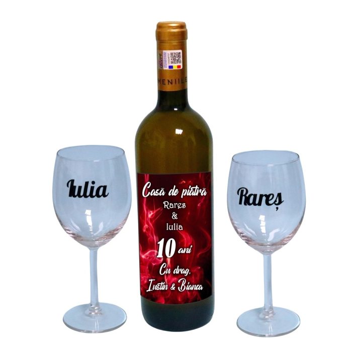 Set cadou aniversar, Cutie de vin cu sticla si 2 pahare, 35x25cm, Vin Domeniile Panciu Feteasca Regala, CSVA003 - imagine 3