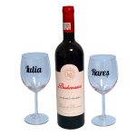 Set cadou aniversar, Cutie de vin cu sticla si 2 pahare, 35x25cm, Vin Roșu Budureasca Clasic, CSVA006 - imagine 3