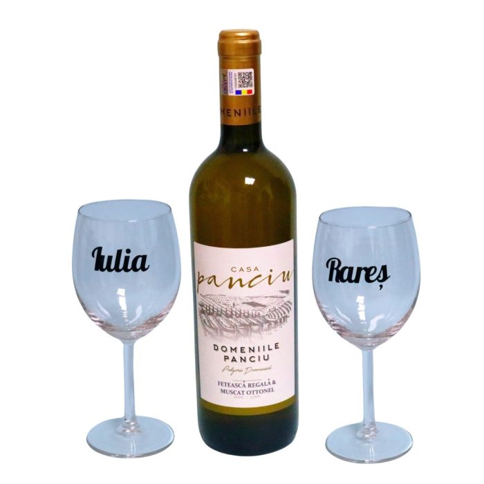 Set cadou aniversar, Cutie de vin cu sticla si 2 pahare, 35x25cm, Vin Domeniile Panciu Feteasca Regala, CSVA007 - imagine 3