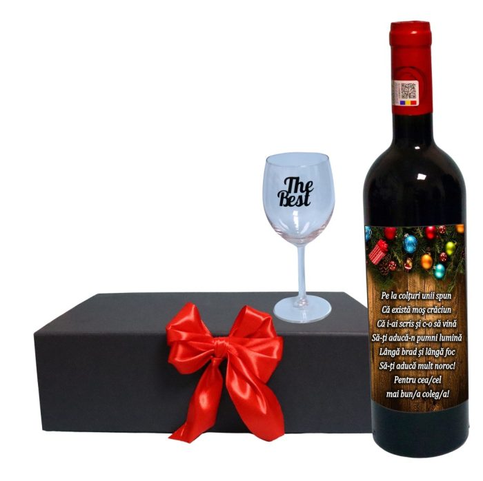 Set cadou de Sarbatori pentru coleg/a, Cutie de vin cu sticla si un pahar, 35x25cm, Vin Budureasca Clasic, CSVC002 - imagine 1