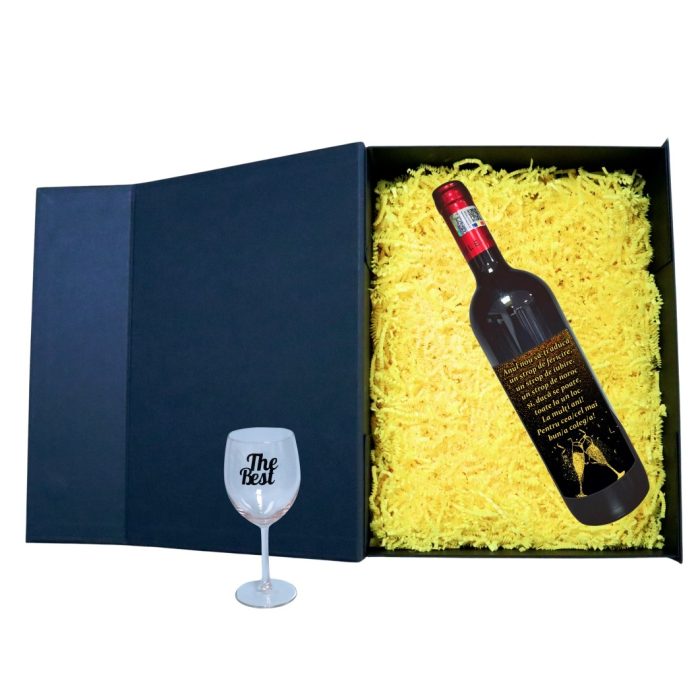 Set cadou de Sarbatori pentru coleg/a, Cutie de vin cu sticla si un pahar, 35x25cm, Vin Domeniile Panciu Feteasca Neagra, CSVC004 - imagine 3