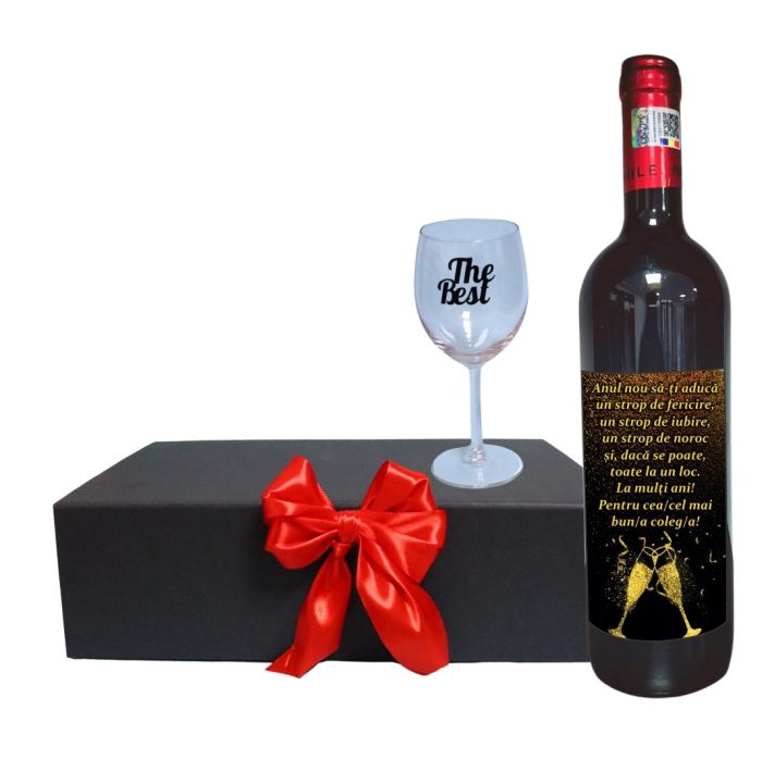 Set cadou de Sarbatori pentru coleg/a, Cutie de vin cu sticla si un pahar, 35x25cm, Vin Domeniile Panciu Feteasca Neagra, CSVC004 - imagine 1