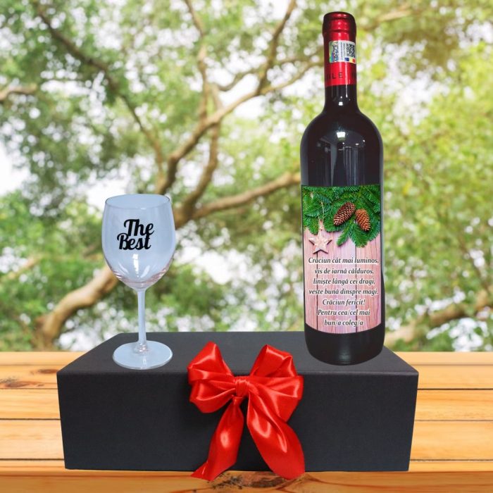 Set cadou de Sarbatori pentru coleg/a, Cutie de vin cu sticla si un pahar, 35x25cm, Vin Domeniile Panciu Feteasca Neagra, CSVC007 - imagine 4