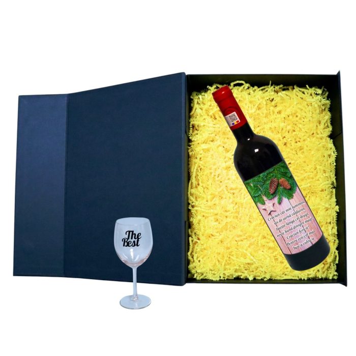 Set cadou de Sarbatori pentru coleg/a, Cutie de vin cu sticla si un pahar, 35x25cm, Vin Budureasca Clasic, CSVC008 - imagine 2