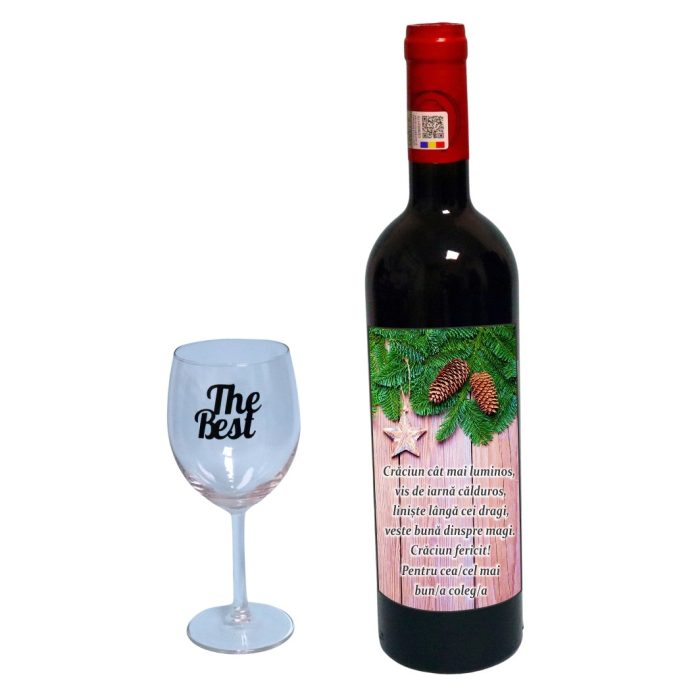 Set cadou de Sarbatori pentru coleg/a, Cutie de vin cu sticla si un pahar, 35x25cm, Vin Budureasca Clasic, CSVC008 - imagine 3