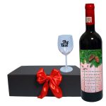 Set cadou de Sarbatori pentru coleg/a, Cutie de vin cu sticla si un pahar, 35x25cm, Vin Budureasca Clasic, CSVC008
