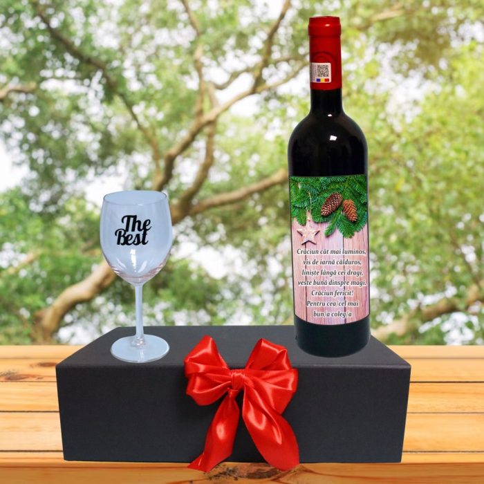 Set cadou de Sarbatori pentru coleg/a, Cutie de vin cu sticla si un pahar, 35x25cm, Vin Budureasca Clasic, CSVC008 - imagine 4