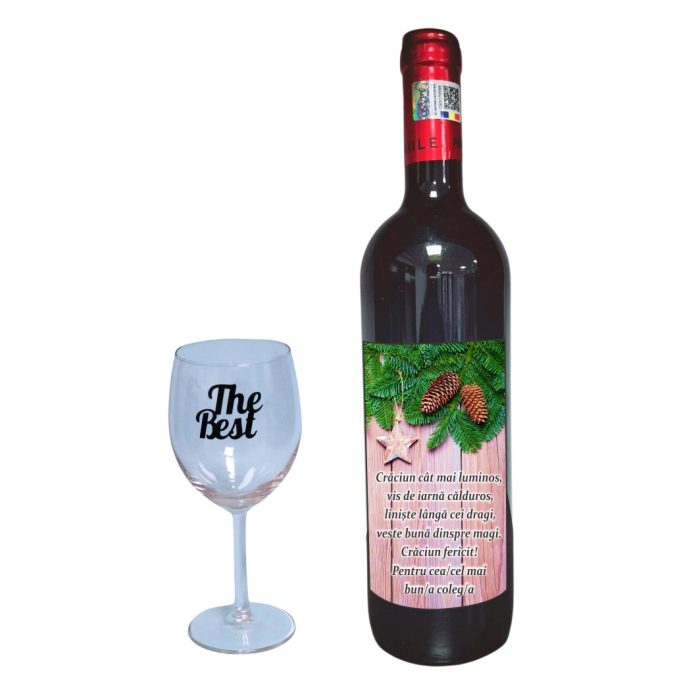 Set cadou de Sarbatori pentru coleg/a, Cutie de vin cu sticla si un pahar, 35x25cm, Vin Domeniile Panciu Feteasca Regala, CSVC009 - imagine 3