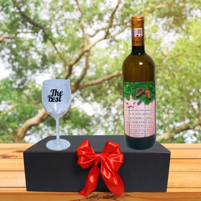 Set cadou de Sarbatori pentru coleg/a, Cutie de vin cu sticla si un pahar, 35x25cm, Vin Domeniile Panciu Feteasca Regala, CSVC009 - imagine 4