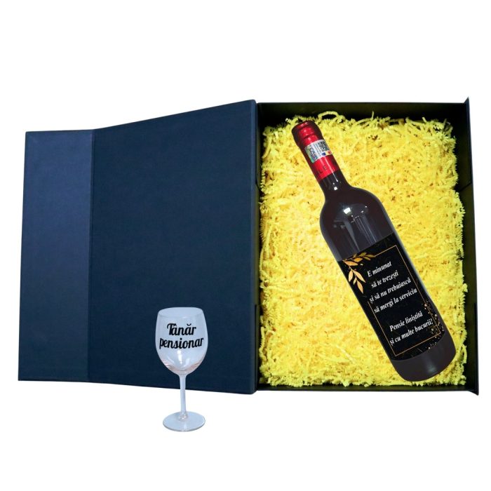 Set cadou de Sarbatori pentru coleg/a, Cutie de vin cu sticla si un pahar, 35x25cm, Vin Domeniile Panciu Feteasca Neagra, CSVC013 - imagine 2
