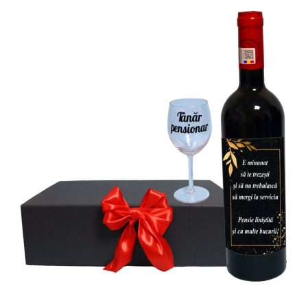 Set cadou de Sarbatori pentru coleg/a, Cutie de vin cu sticla si un pahar, 35x25cm, Vin Budureasca Clasic, CSVC014