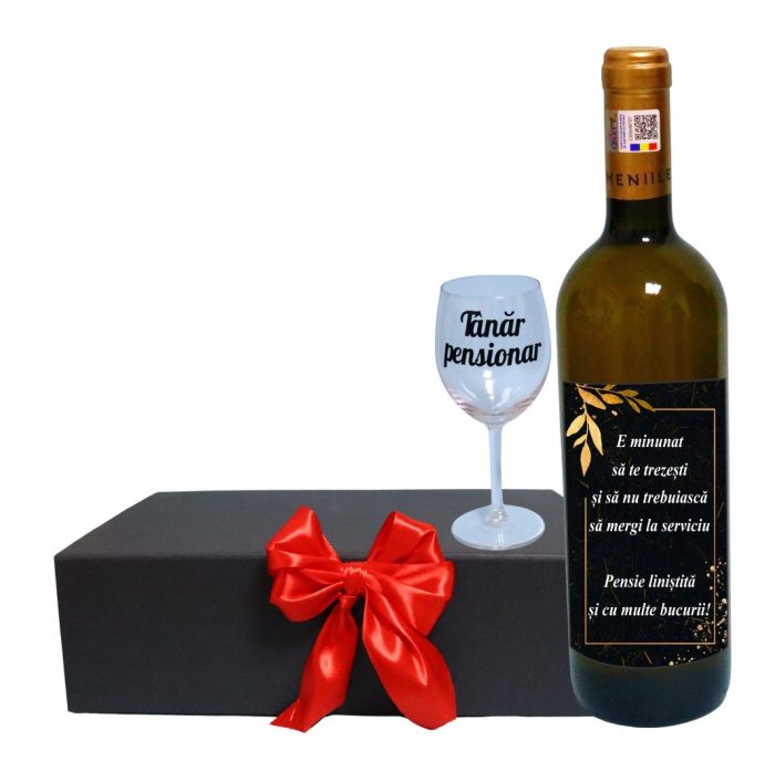 Set cadou de Sarbatori pentru coleg/a, Cutie de vin cu sticla si un pahar, 35x25cm, Vin Domeniile Panciu Feteasca Regala, CSVC015 - imagine 1