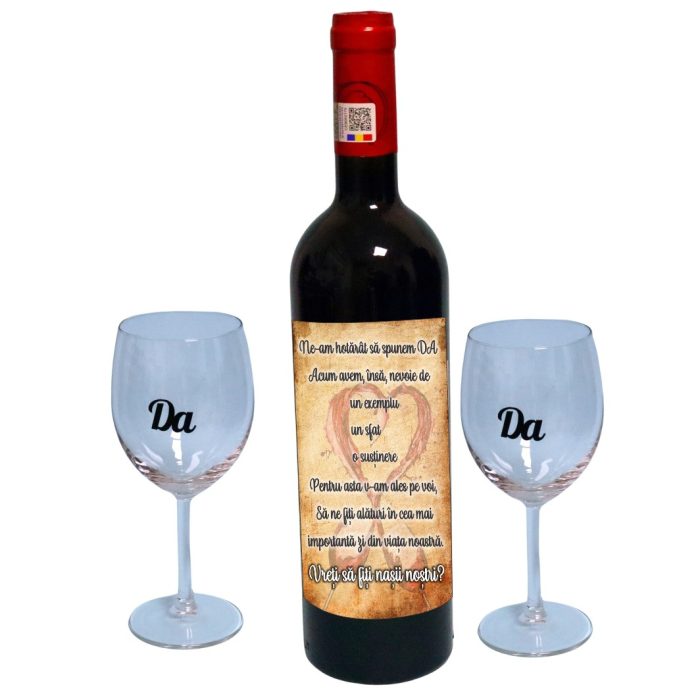 Set cadou Cerere nasi, Cutie de vin cu sticla si 2 pahare, 35x25cm, Vin Budureasca Clasic, CSVCN002 - imagine 3