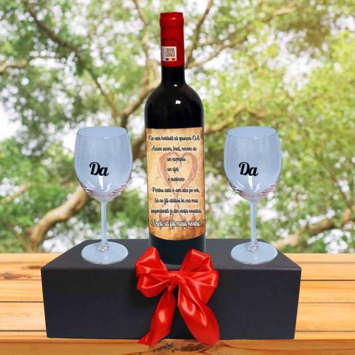 Set cadou Cerere nasi, Cutie de vin cu sticla si 2 pahare, 35x25cm, Vin Budureasca Clasic, CSVCN002 - imagine 4