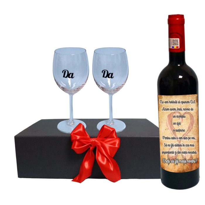 Set cadou Cerere nasi, Cutie de vin cu sticla si 2 pahare, 35x25cm, Vin Budureasca Clasic, CSVCN002 - imagine 1