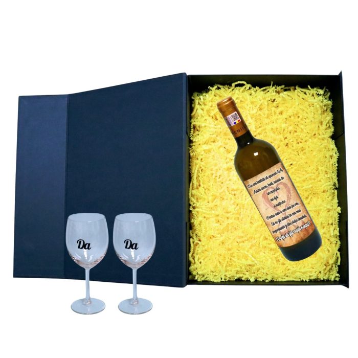 Set cadou Cerere nasi, Cutie de vin cu sticla si 2 pahare, 35x25cm, Vin Domeniile Panciu Feteasca Regala, CSVCN003 - imagine 2