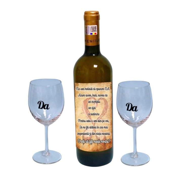 Set cadou Cerere nasi, Cutie de vin cu sticla si 2 pahare, 35x25cm, Vin Domeniile Panciu Feteasca Regala, CSVCN003 - imagine 3