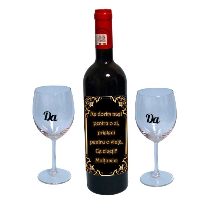 Set cadou Cerere nasi, Cutie de vin cu sticla si 2 pahare, 35x25cm, Vin Budureasca Clasic, CSVCN008 - imagine 3