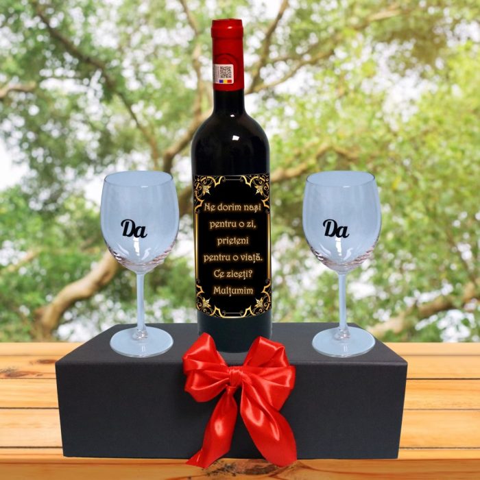 Set cadou Cerere nasi, Cutie de vin cu sticla si 2 pahare, 35x25cm, Vin Budureasca Clasic, CSVCN008 - imagine 4