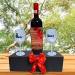 Set cadou Iubit/Sot, Cutie de vin cu sticla si 2 pahare, 35x25cm, Vin Budureasca Clasic, CSVIS005 - imagine 4