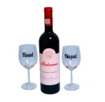 Set cadou Nasi, Cutie de vin cu sticla si 2 pahare, 35x25cm, Vin Budureasca Fetească Neagră , CSVN001 - imagine 3