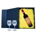 Set cadou Nasi, Cutie de vin cu sticla si 2 pahare, 35x25cm, Vin Budureasca Clasic, CSVN006 - imagine 2