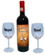 Set cadou Nasi, Cutie de vin cu sticla si 2 pahare, 35x25cm, Vin Budureasca Clasic, CSVN006 - imagine 3