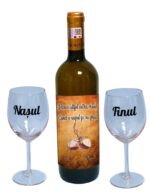 Set cadou Nasi, Cutie de vin cu sticla si 2 pahare, 35x25cm, Vin Domeniile Panciu Feteasca Regala, CSVN007 - imagine 3