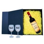 Set cadou Nasi, Cutie de vin cu sticla si 2 pahare, 35x25cm, Vin Budureasca Clasic, CSVN009 - imagine 2