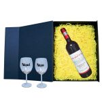 Set cadou Nasi, Cutie de vin cu sticla si 2 pahare, 35x25cm, Vin Domeniile Panciu Feteasca Neagra, CSVN010 - imagine 2