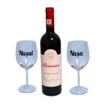 Set cadou Nasi, Cutie de vin cu sticla si 2 pahare, 35x25cm, Vin Budureasca Fetească Neagră , CSVN012 - imagine 3