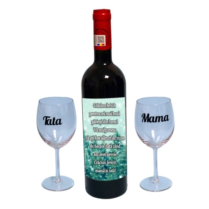 Set cadou Parinti, Cutie de vin cu sticla si 2 pahare, 35x25cm, Vin Budureasca Clasic, CSVPA002 - imagine 3