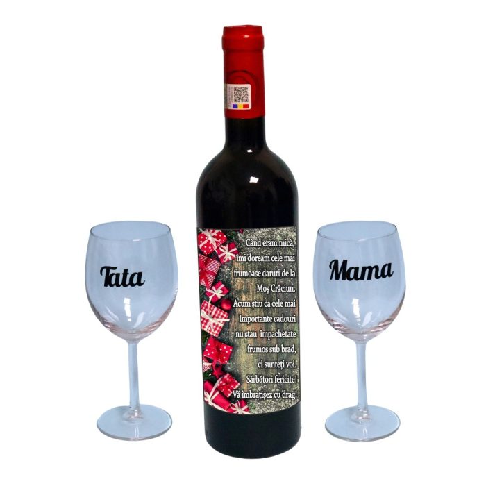 Set cadou Parinti, Cutie de vin cu sticla si 2 pahare, 35x25cm, Vin Budureasca Clasic, CSVPA008 - imagine 3