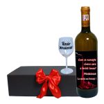 Set cadou Pensionare, Cutie de vin cu sticla si un pahar, 35x25cm, Vin Domeniile Panciu Feteasca Regala, CSVPN003