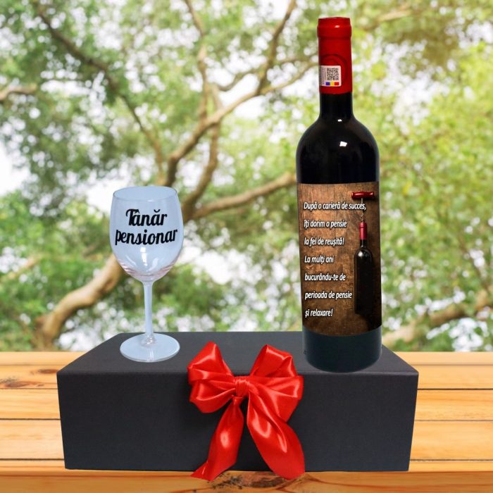 Set cadou Pensionare, Cutie de vin cu sticla si un pahar, 35x25cm, Vin Budureasca Clasic, CSVPN008 - imagine 4