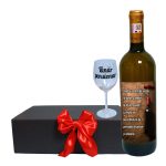 Set cadou Pensionare, Cutie de vin cu sticla si un pahar, 35x25cm, Vin Domeniile Panciu Feteasca Regala, CSVPN009