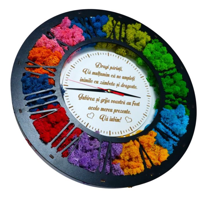 Ceas Licheni Parinti, Lemn, Negru, 40cm, DL090 - imagine 4