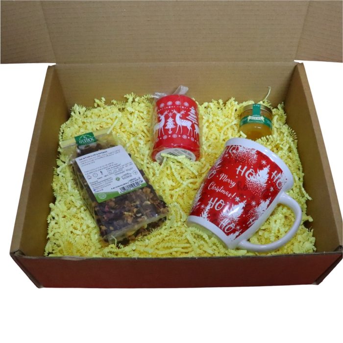 Set cadou Craciun 4 piese, Ceai, Lumanare, Cana, Miere, 32,5x25,5x10,5 cm, SCC002 - imagine 5